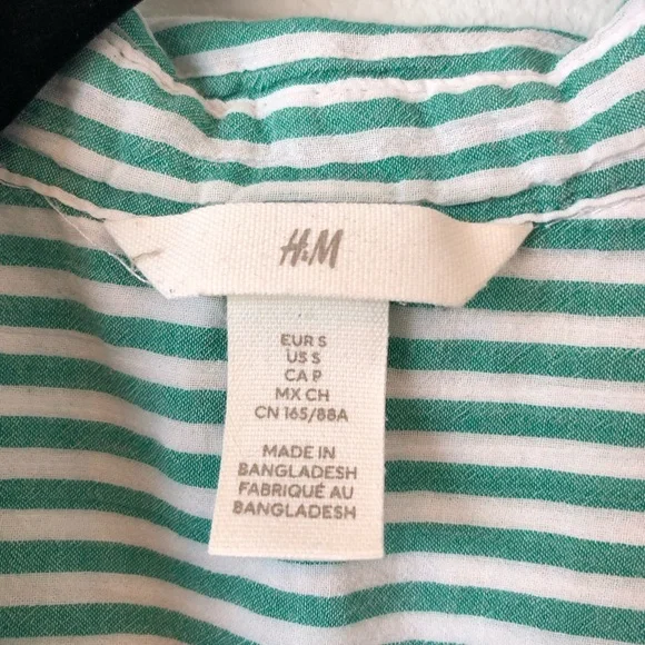 H&M 100% Cotton Green and White Oversized Striped Button Down Shirt Size S - Picture 5 of 10